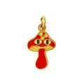 Detailansicht eines roten Emaille-Pilzanhängers mit goldenen Metallakzenten für DIY - Roter und gelber gepunkteter Pilz (PJ-00002-Pilz 2)