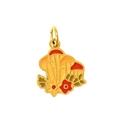 Vue macro détaillée d'un pendentif champignon en émail coloré avec bordures dorées - Champignon à fleurs jaune orangé rouge (PJ-00002-Champignon 10)