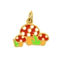Détail de breloques champignons colorées en émail avec une base en métal doré - Groupe de trois champignons rouge, vert et jaune (PJ-00002-Champignon12)