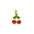 Detailansicht eines vergoldeten Kirsch-Anhängers mit roter Emaille für DIY-Halsketten - Klassische rot-grüne Kirschen (PJ-00004-Kirsche 2)