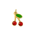 Detail of a red enamel cherry pendant with green leaf and golden metal loop - Cute Cherry Hanging Ring (PJ-00004-Cherry9)