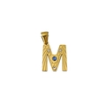 Detailaufnahme des goldenen Buchstaben-M-Anhängers mit blauem Stein und kleinen Kristallen - Buchstabe M Stil (PJ-00007-M)