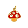 Pendentif champignon en émail rouge à pois blancs avec base dorée pour bijoux DIY - Champignon à pois rouges et blancs avec cadre doré (PJ-00002-7)
