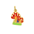 Pendentif champignon en émail rouge à pois blancs avec base verte en acier doré - Champignon rouge à pois blancs sur base d'herbe (PJ-00002-Champignon17)