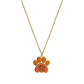 Golden necklace featuring a cute orange and red enamel paw print animal pendant - Cat Paw Style (XL-00119) / Pink And Orange Footprint