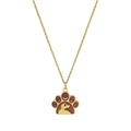 Goldene Titanstahl-Halskette mit rotem Pfotenabdruck und Hundesilhouetten-Anhänger - Hundemuster Pfote