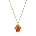 Goldene Titanstahlkette mit farbigem Pfoten-Anhänger und Buchstabendesign I - Rote Knochenpfote