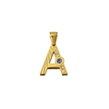 18K Gold Anhänger Buchstabe A mit Herzmuster und blauen kleinen Kristallsteinen - Buchstabe A Stil (PJ-00007-A)