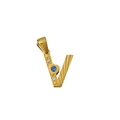 Goldener Buchstabe V Anhänger mit blauem Kristallherz und weißen Steinen, 18K vergoldet - Buchstabe V Stil (PJ-00007-V)