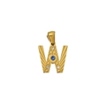 18K Gold Anhänger Buchstabe W mit blauem Edelstein und weißen Zirkonia Diamanten - Buchstabe W Stil (PJ-00007-W)