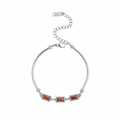 Elegant titanium steel bracelet featuring three emerald-cut amber glass stones in silver - Rectangle (SL-00038) / Steel