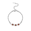 Silver steel bracelet featuring square red gemstones and bamboo shaped chain links - Square (SL-00038) / Steel