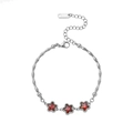 Silver tone steel bracelet with star-shaped red stones and vintage chain design - Star (SL-00038) / Steel