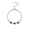 Silver adjustable bracelet featuring three circular red zircon stones in beaded bezel setting - Round (SL-00038) / Steel