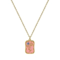 Rosafarbene Emaille-Tarot-Halskette in Gold-Finish mit Blumenmotiv und blauem Perlendetail - Rosa Blumenstil (XL-00165-1)