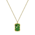 Goldene Edelstahlkette mit grünem Emaille-Tarot-Anhänger und Berg-Vogel-Motiv - Naturlandschaftsstil (XL-00165-4)