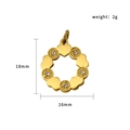 Gold hollow stainless steel circular pendant with zircon stones, 18x16mm dimensions - Flower Group (PJ-00012)