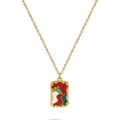 Collana placcata oro in acciaio con ciondolo a tarocco rettangolare smaltato - Stile Patchwork Tricolore (XL-00165-N. 10)