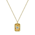 Collana con ciondolo tarocco in acciaio dorato, smalto rosso e perla blu centrale - Stile Geometrico Bohemien (XL-00165-11)