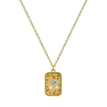 Collana con ciondolo tarocchi smaltato dorato con bordo verde e pietra blu centrale - Stile geometrico artistico con cornice verde (XL-00165-13)