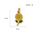 18K vergulde zonnebloem hanger met groene emaille blaadjes, 17mm x 8mm groot - Zonnebloem met groene bladeren (PJ-00013)