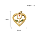 18K vergulde hartvormige hanger met witte emaille roos en groene bladeren 17x16mm - Emaille Rozenhart (PJ-00013 Hartbloem)