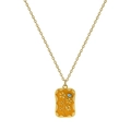 Collana con ciondolo a tarocco dorato con fiori in smalto arancione e perla blu - Stile Floreale e Vegetale su Sfondo Arancione (XL-00165-15)