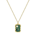 Collana d'oro in acciaio con ciondolo rettangolare in smalto verde e faccina sorridente - Stile Geometrico con Faccina Sorridente Verde (XL-00165-16)