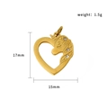 Gold hollow heart unicorn pendant with zircon stones and 17mm size dimensions - Unicorn (PJ-00012)