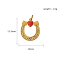 Gouden hoefijzer hanger met rood hart en kristallen voor 18K goud DIY-sieraden - Hoefijzer hart (PJ-00013 U-vormig hart)
