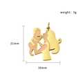 Golden stainless steel mother and child pendant with pink enamel and zircon accents - Playing (PJ-00012)