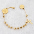 Pulsera religiosa de acero inoxidable chapado en oro 18K con medalla de la Virgen y cruz - Estilo de 3 Colgantes