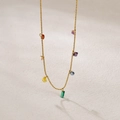 Collana in acciaio al titanio placcato oro con pendenti in zircone color arcobaleno - Oro 18K