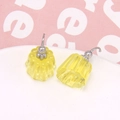 Macro view of yellow jelly pudding earring charms with vertical ribbed resin texture - Yellow