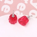 Detail of red translucent resin jelly pudding earrings with polished vertical stripes - Red