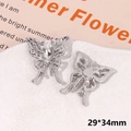Silver hollow butterfly shoe charms with sparkling oval crystal details 29x34mm - White Rhinestone Butterfly Type B