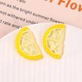 Detail of two handmade lemon slice resin charms with realistic fruit texture for DIY jewelry - Yellow