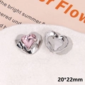 Pink heart rhinestone shoe charm with silver border, 20x22mm decorative accessory - Pink Diamond Heart Style