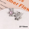 Details von silbernen Bären-Anhängern mit rosa Herzkristallen und 25x19mm Maßangabe - Nr. 2 Rosa Diamant Bär