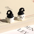 Pair of cute resin ghost charms with black wizard hats for Halloween DIY jewelry making - Solid Black