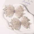 Pinzas de pelo con lazo de malla y diamantes AB brillantes en bandeja decorativa - Lazo de Malla (A88-4-15)