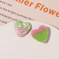 Pink and green heart-shaped resin charms with textured ripple surface for DIY crafts - Green