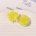 Macro shot of yellow resin rose earrings with gold foil on a ceramic plate - Yellow Camellia (B41—3—1—5) / Yellow