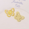 Macro shot of starry glitter butterfly charms for clogs with functional hanging holes - Yellow