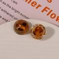 Macro shot of circular resin amber tortoise shell charms with woven texture detail - Brown