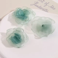 Three gradient green organza petal flowers for DIY hair accessories and clothing decor - Green