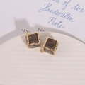 Detailed view of square faux stone pendants with textured gold edges for jewelry making - Gray