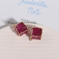 Irregular purple resin cube pendant with gold metal edges for DIY jewelry making - Rose Purple