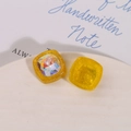 Accessoires carrés en résine pailletée jaune avec strass irisés AB et détails facettés - Jaune avec Strass Blanc