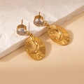 Detailed view of gold sun and moon star pendant earrings with crystal stone inlay - White Zirconia Oval Moon Style (2003)